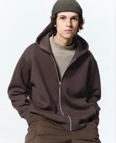 GU ダブルフェイスフルジップパーカ　ダークブラウン　フーディ　ジップ