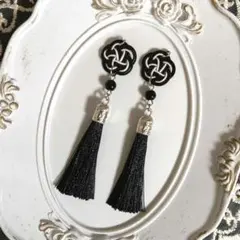 No.6282 水引 ピアス タッセル 黒 和 耳飾り 全長約8.5cm
