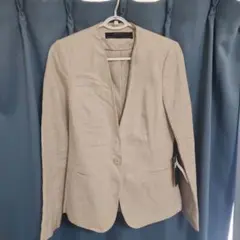 ZARA BASIC ノーカラージャケット ベージュ 100%リネン