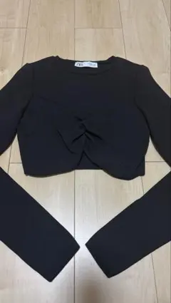 ZARA クロップド長袖トップス ブラック S