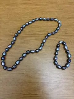 淡水パール バロック グレー系 ネックレス＆ブレス セット
