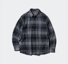 ユニクロ　フランネルシャツ／チェック　ダークグレー　M