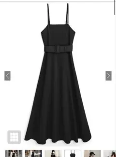 ベルト付きフレアキャミワンピース[ai30] キャミワンピ　黒　フレアスカート