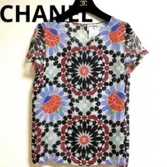 CHANEL シルク 半袖 オーガンジー ブラウス 総柄 ccマーク36 サイズのサムネイル