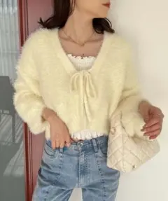 NICE CLAUP ふわモテあざとリボンショートカーディガン