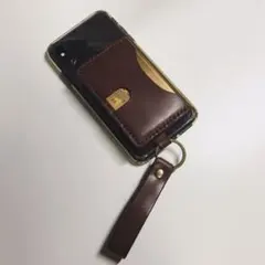 本革　カードケース　キーホルダー付き　スマートフォンケースなどに接着可能
