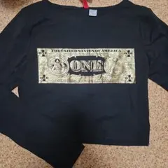 ドル札デザイン ブラック長袖Tシャツ XS/S