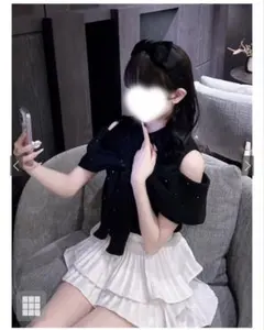 フロントリボン オフショルダー 半袖ニット トップス
