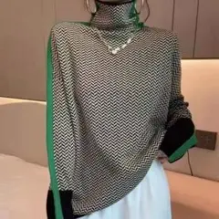 寒いですね！暖かいこれ！！★ジグザグパターンタートルネック★Fサイズ