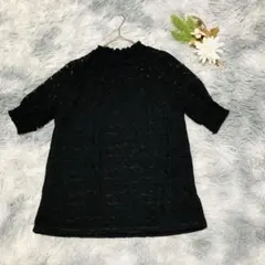 しまむら Lutique (M) レースカットソー ハイネック 花柄 半袖