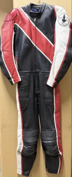 トップライダー】セパレート型 革ツナギ レーシングスーツ 赤白黒 M