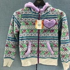 幾何学模様 フリースパーカー ハート刺繍　　110cm 新品