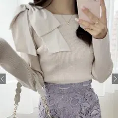 オフショルダーリボンストラップニットトップス mb1546 GRL