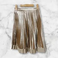 ジーエフ G.F. シャイニー プリーツスカート 茶系 ウエストゴム レディース