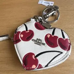 コーチ コインケース 小銭入れ チャーム ハート チェリー さくらんぼ ホワイト