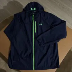 アンダーアーマー ウインドブレーカー ネイビー×蛍光黄緑　フード有り