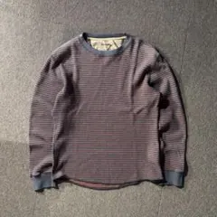 Eddie Bauer XS ボーダー サーマル カットソー オレンジ グレー