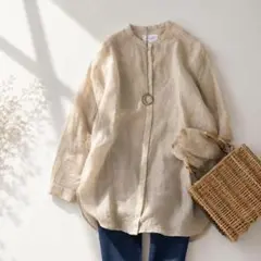 美品　ユナイテッドアローズ　ラミー　長袖シャツ　バンドカラー　麻のサムネイル