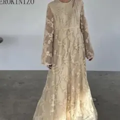 CLANE｜バージュフラワージャガードワンピース イエロー　ベージュ