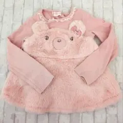 メゾピアノ　クマ　ふわふわファー長袖カットソー 110cm ピンク