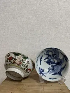 美品 古伊万里 染付の器 江戸時代 高杯 杯洗 蝶や植物の絵柄が鮮やかに
