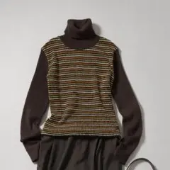 Ici et La イシエラ タートルネック 総柄ニット マルチカラー レトロのサムネイル