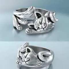 訳あり 【 No.35 リング ネコ リラックス サイズフリー 】★ 指輪