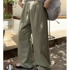 baon ナノリブカラーワイドパンツ　カーキ