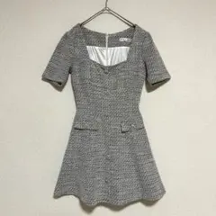 PEARLパール ツイードワンピース フレアワンピース ミニ丈 スクエアネック