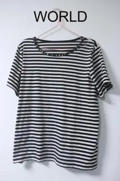 WORLDボーダー装飾Tシャツ/モノトーンシンプルかわいいのサムネイル