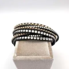 スワロフスキー　ブレスレット　スレイク デラックス　二重巻　ラップ　黒　ブラックのサムネイル
