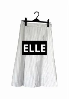 【ELLE エル】 フレア スカート ストライプ 白 ホワイト 36 S ゴムのサムネイル