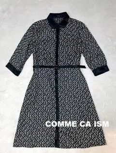 COMME CA ISM 総柄ワンピース ミモレ丈 七分袖 L