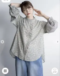 美品　【ゆべし×Samansa Mos2】フリルブラウス オレンジ　花柄