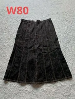 2XL（3L）ブラック デニム ロングフレアスカーW80cm