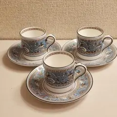 M○美品 フロレンティ－ン ターコイズ ティーカップ&ソーサー×3客 