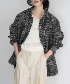 【新品】ELFRANK ツイード ステンカラー オーバーサイズジャケット 黒