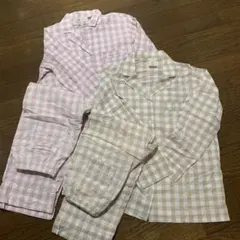 ジェラートピケ　ギンガムチェック　パジャマ　ベージュ　ピンク　上下2セット