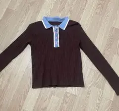 早い者勝ち♡ 長袖ニット 襟付き ダークブラウン