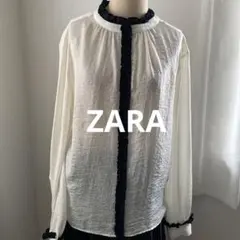 ZARAホワイト フリル付き長袖シャツ