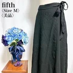 【美品】フィフス カシュクール リネン ウエスト紐 黒 フレアスカート M