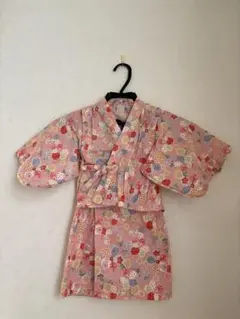 花柄ピンク浴衣 二部式スカート付き(~90cm用)