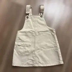 【着画有】　ZARAクリーム色 デニム生地　ジャンバースカート 98cm