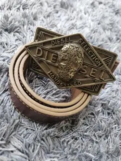 DIESEL ディーゼル スカルバックル レザーベルト ブラウン