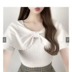 最終値下げパールリボンニットトップス［dr672a］アイボリー