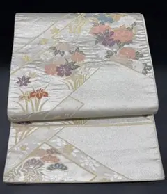 高級　洒落帯　袋帯　♢ 正絹　花柄　金銀糸　草花　396のサムネイル