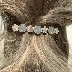 ❤︎プレミアム限定521キラキラストーンにこちゃんとお花のビジューヘアパレッタ青灰