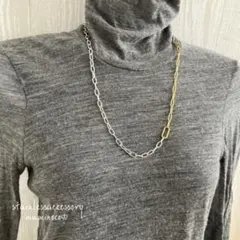オールステンレス製 ロングチェーンネックレス バイカラーネックレスY字ネックレス