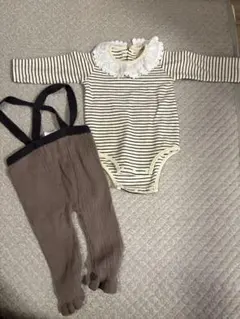 petit main ストライプロンパースとパンツセット 80