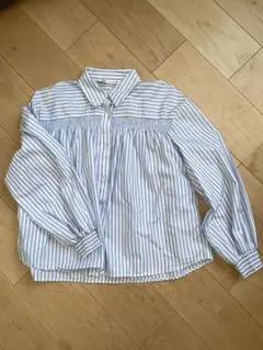 ザラ ZARA 青と白のストライプ 長袖シャツ Lサイズ